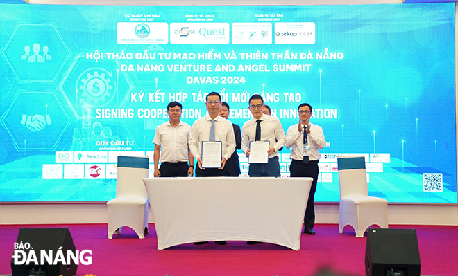 Các đơn vị ký kết biên bản hợp tác tại hội thảo quốc tế đầu tư mạo hiểm và thiên thần Đà Nẵng 2024 - Danang Venture and Angel Summit 2024. Ảnh: TRẦN TRÚC