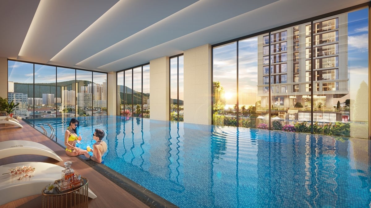 Bể bơi bốn mùa thuộc tổ hợp. Ảnh phối cảnh minh họa Sun Property