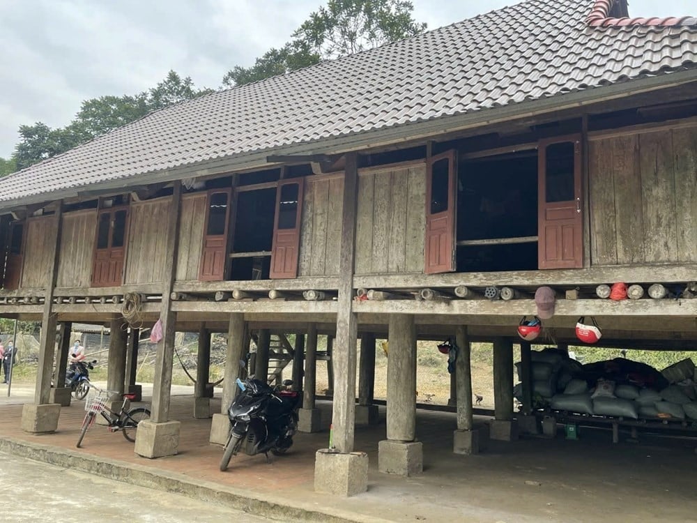 Ngôi nhà sàn gần 100 năm tuổi của gia đình bà Phạm Thị Sáu, thôn Lập Thắng, vẫn giữ nguyên kiến trúc ba gian hai chái đặc trưng.