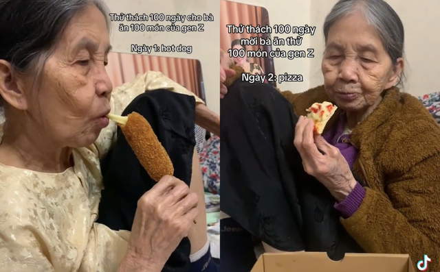 Bà ngoại cùng cháu gái 'thử thách' ăn pizza, uống trà sữa- Ảnh 1.