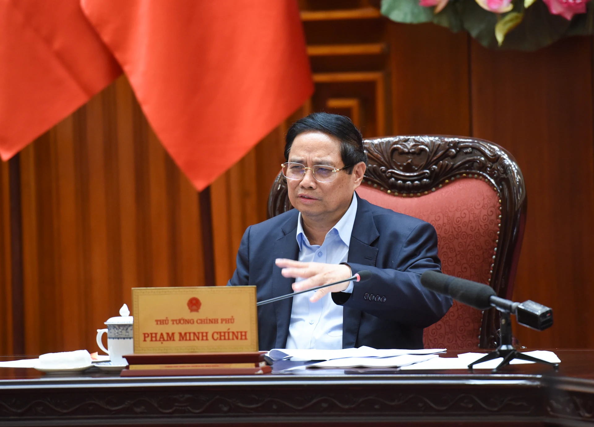 [រូបថត] នាយករដ្ឋមន្ត្រី Pham Minh Chinh ធ្វើជាអធិបតីកិច្ចប្រជុំស្ដីពីការអនុវត្តគម្រោងផ្លូវដែក Lao Cai-Hanoi-Hai Phong រូបថត១