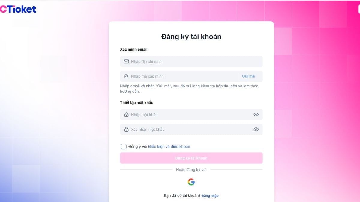 បង្កើតគណនីនៅលើ CTicket.vn