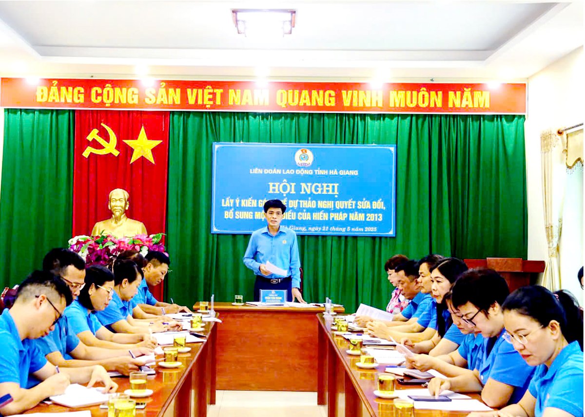 Chủ tịch Liên đoàn Lao động tỉnh Trần Văn Minh phát biểu kết luận hội nghị.