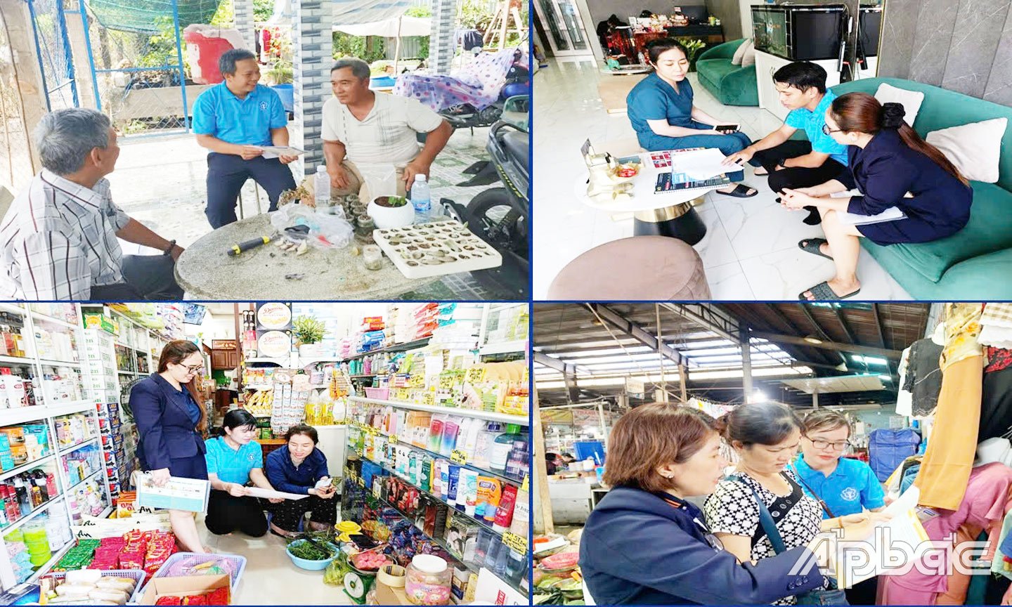 Các tổ tư vấn tuyên truyền, vận động người dân tham gia BHXH tự nguyện, BHYT tại TP. Mỹ Tho.