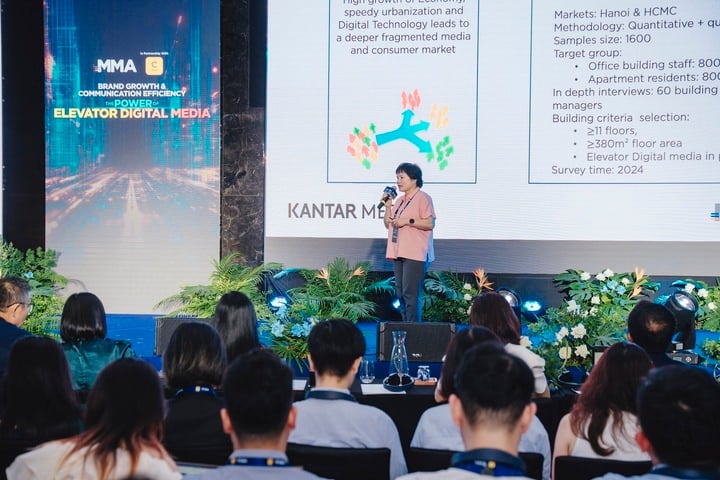 Bà Trần Thị Thanh Mai – Tổng Giám đốc Kantar Media - chia sẻ nghiên cứu đơn vị cho thấy, 69% cho rằng quảng cáo trên thang máy đáng tin cậy, không chứa nội dung rác hay sản phẩm bị cấm. (Ảnh: Chicilon Media)