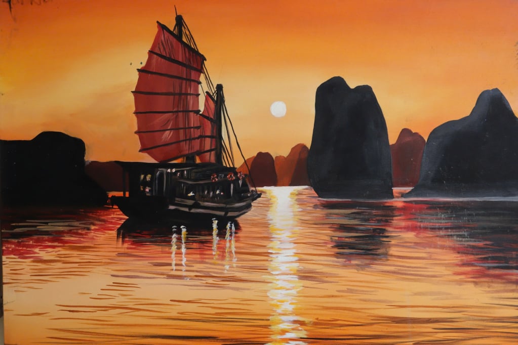 Phong cảnh Hạ Long. Sơn dầu của Nguyễn Tấn Đạt (lớp Trung cấp Hội hoạ K12).