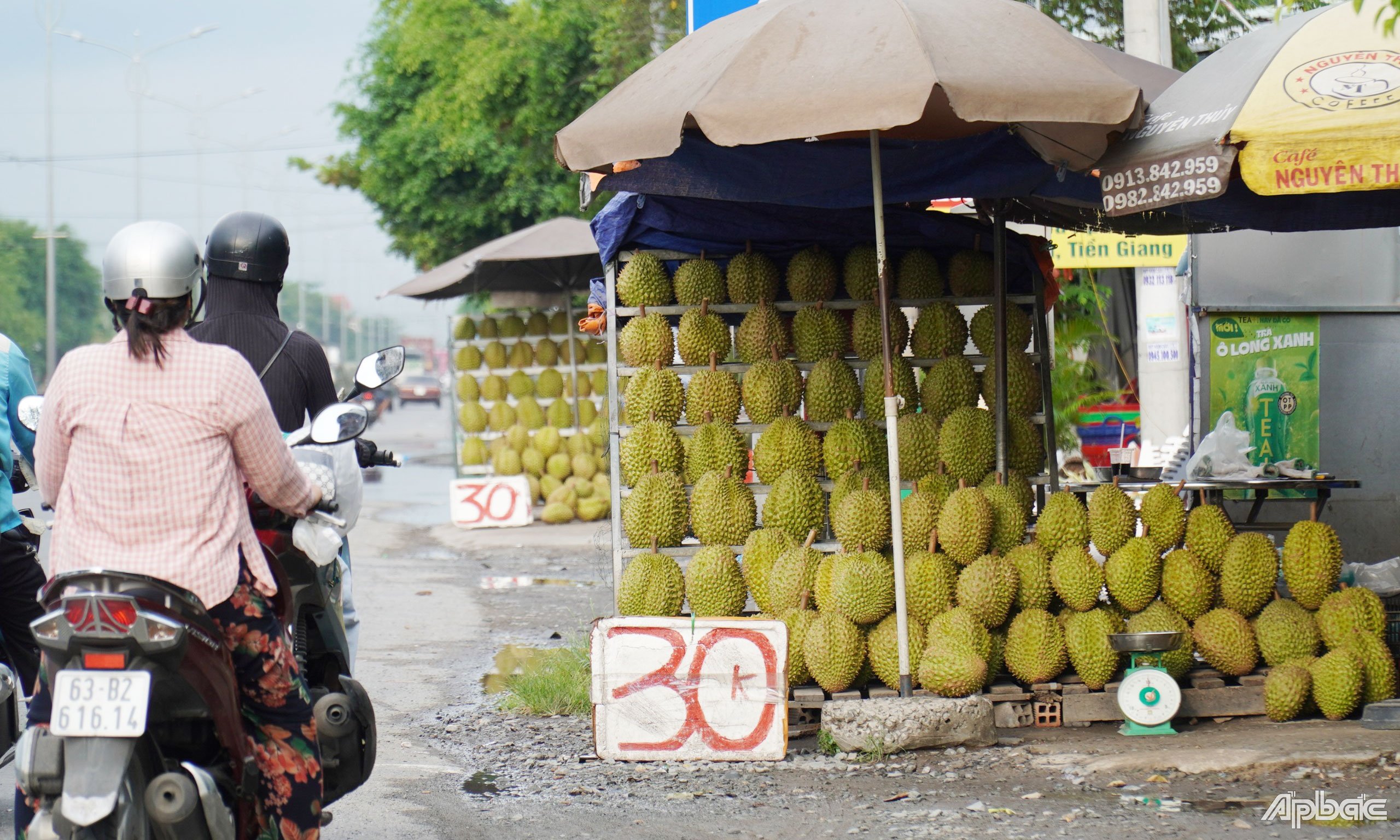 Các điểm bán sầu riêng giá rẻ mọc lên ven Quốc lộ 1. 