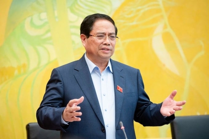 នាយករដ្ឋមន្ត្រី Pham Minh Chinh ថ្លែងមតិក្នុងកិច្ចពិភាក្សាជាក្រុមនាព្រឹកថ្ងៃទី២៣ ឧសភា រូបថត៖ Pham Thang