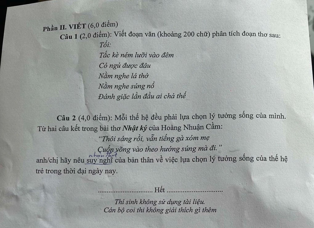 Đáp án môn văn Trường chuyên Khoa học Xã hội và Nhân văn Hà Nội - 2