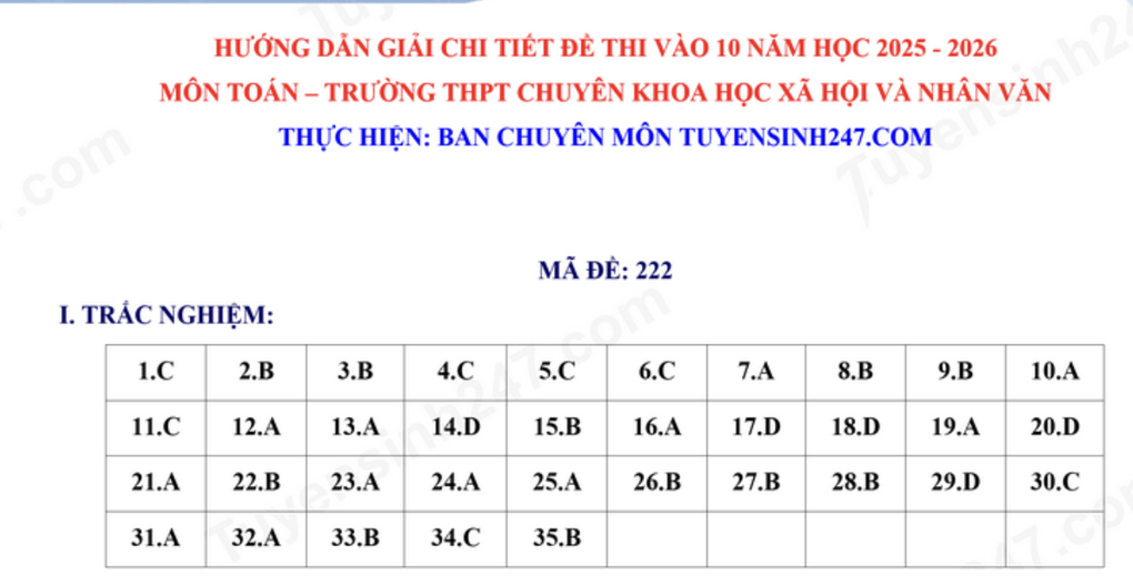 Đề thi, đáp án môn toán, tiếng Anh Trường chuyên Xã hội và Nhân văn Hà Nội - 5