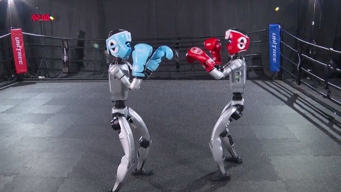 Robot hình người hăng say tập luyện trên võ đài, tung cú đấm như võ sĩ- Ảnh 1.