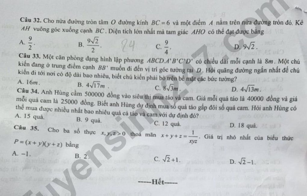 Đề thi, đáp án môn toán, tiếng Anh Trường chuyên Xã hội và Nhân văn Hà Nội - 4