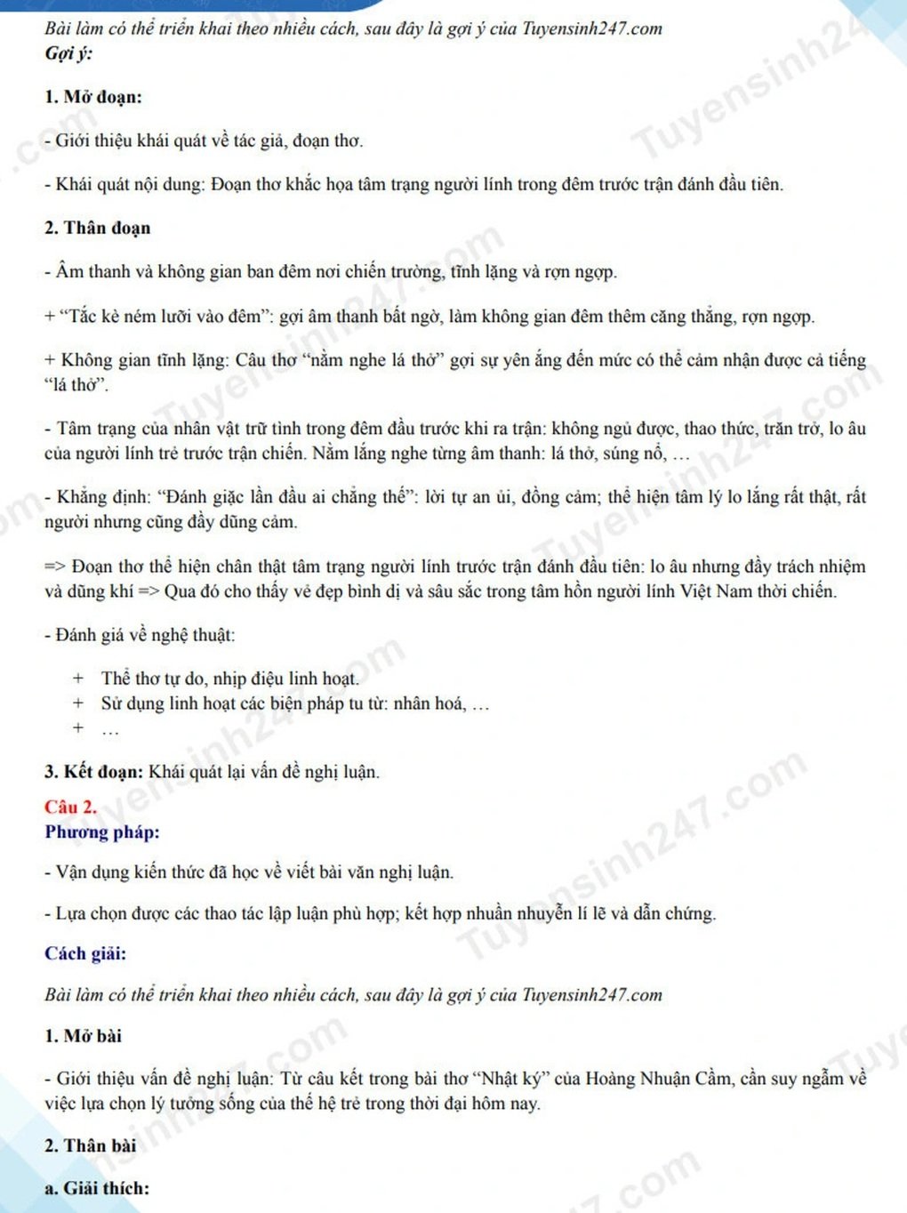 Đáp án môn văn Trường chuyên Khoa học Xã hội và Nhân văn Hà Nội - 4