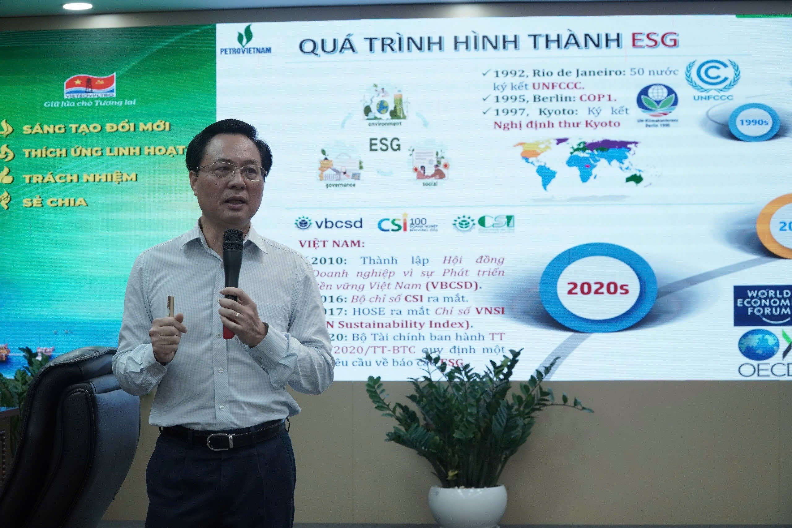 คุณ Bui Minh Tien กรรมการบริหารของ Petrovietnam แบ่งปันภาพรวมของ ESG วิธีการบูรณาการเข้ากับกลยุทธ์องค์กร และบทเรียนเชิงปฏิบัติ