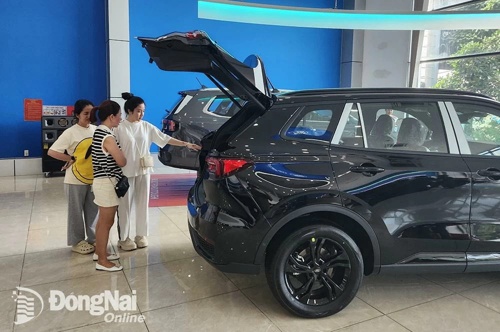 People look at car models at a car dealership in Bien Hoa city. Photo: Hai Quan