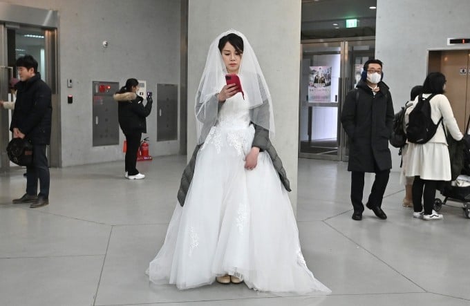 Một cô dâu tại đám cưới tập thể ở Gapyeong, Hàn Quốc, ngày 7/2/2020. Ảnh: AFP