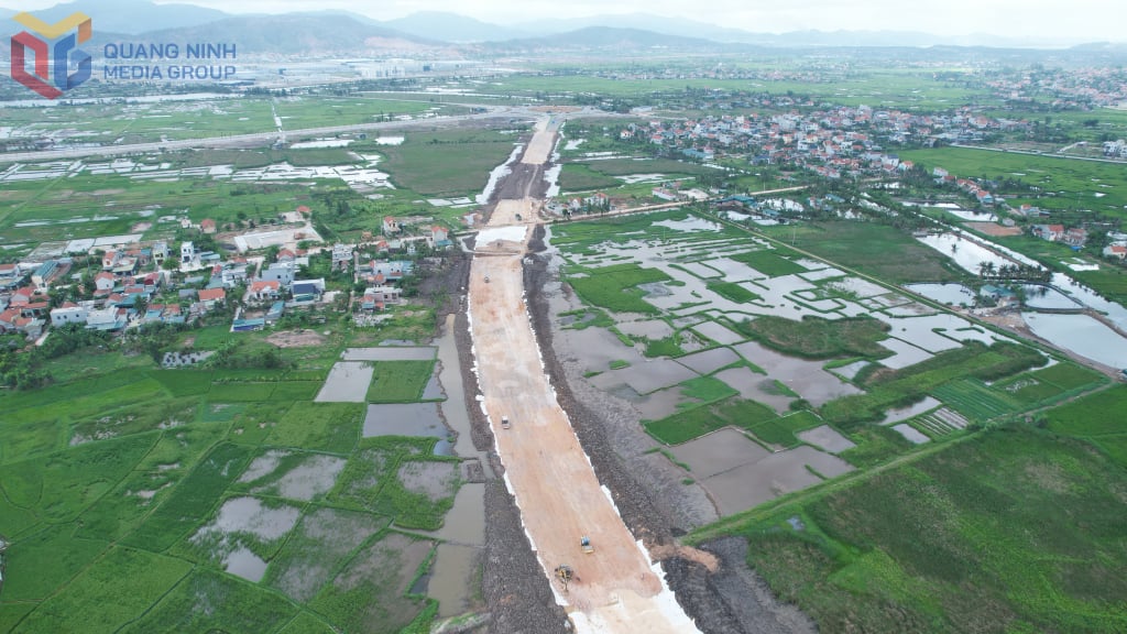 Tuyến đường ven sông nối cao tốc Hạ Long - Hải Phòng đến thành phố Đông Triều, đoạn nút giao Đầm Nhà Mạc đến đường tỉnh 338 đang tập trung thi công đắp đất