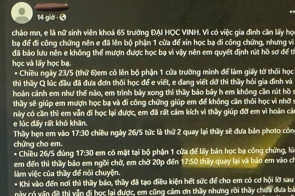 Nữ sinh Đại học Vinh tố bị cán bộ gạ gẫm khi xin giấy tờ - 2