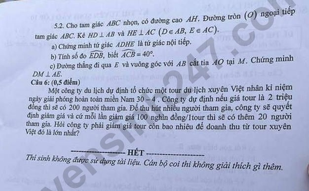 Đề thi và đáp án môn toán thi lớp 10 tỉnh Lai Châu 2025 - 2