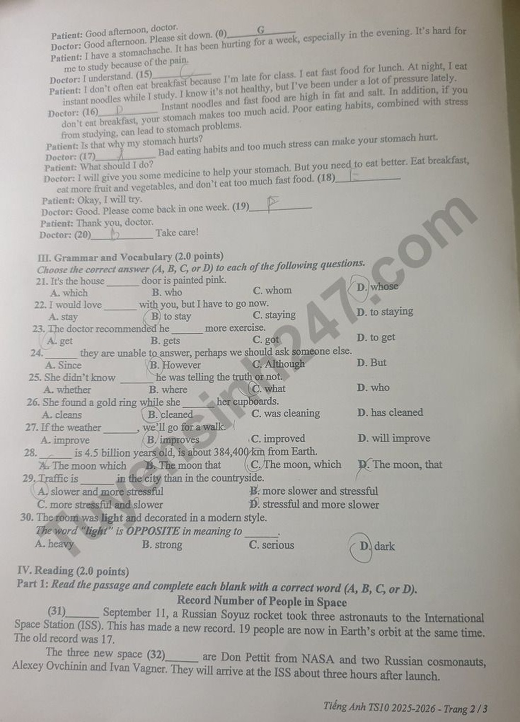 Đề và đáp án môn tiếng Anh thi lớp 10 năm 2025 tỉnh Bình Dương - 2