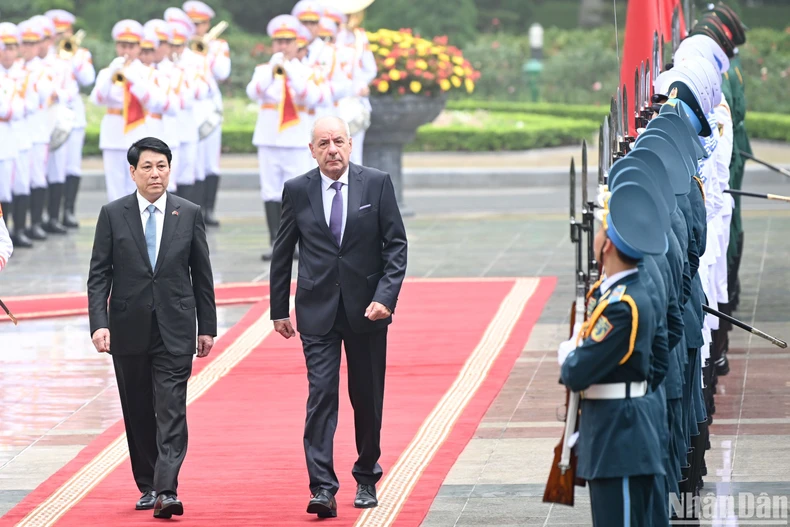 President Luong Cuong presides over welcoming ceremony for Hungarian President on official visit to Vietnam