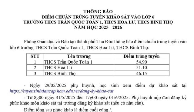 Đã có điểm chuẩn và điểm khảo sát lớp 6 vào 3 trường nóng của TP.Thủ Đức - Ảnh 1.