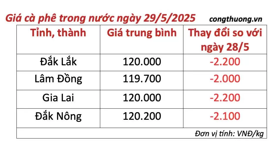 Dự báo giá cà phê ngày mai 30/5/2025, trong nước giảm nhẹ