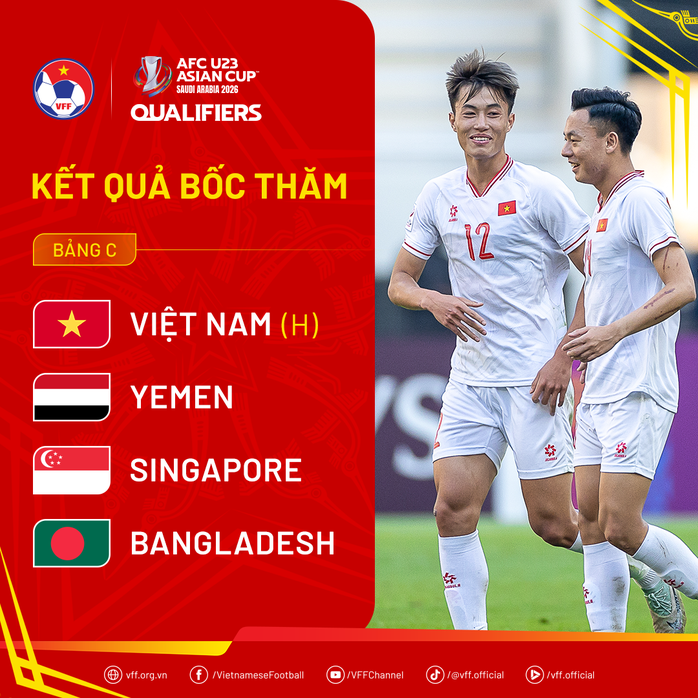 Đội tuyển U23 Việt Nam tái ngộ Yemen, Singapore tại Vòng loại U23 châu Á 2026 - Ảnh 2.