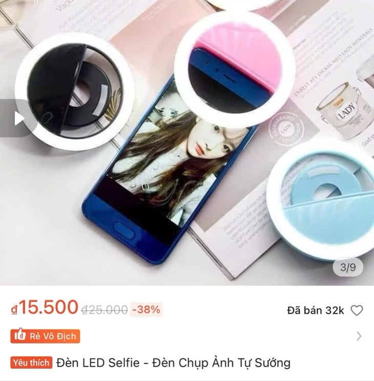 Đèn led selfie cầm tay giá 15.000 đồng… chưa dùng đã hỏng. Ảnh chụp màn hình