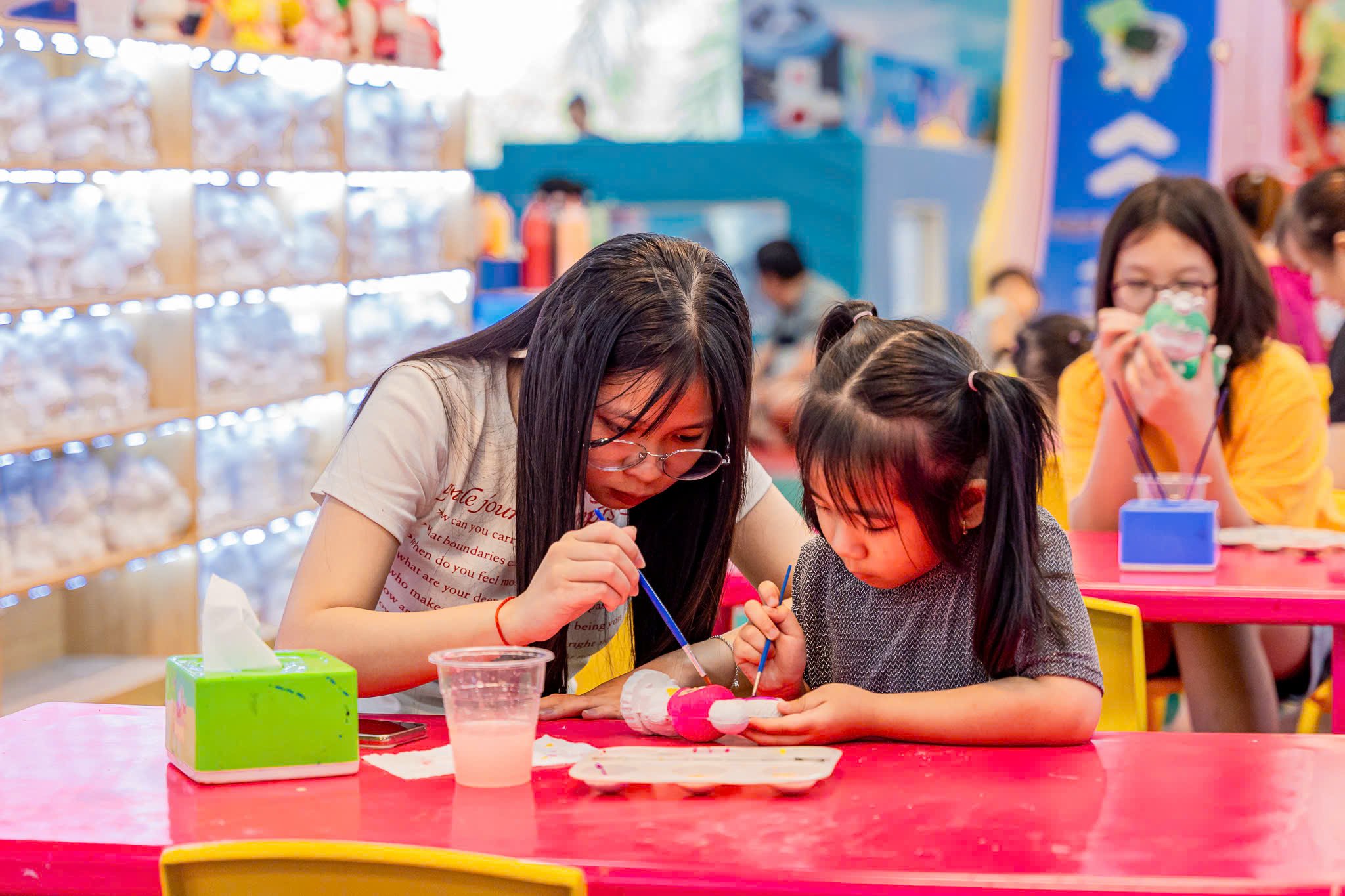 Children's play areas are bustling during the holidays