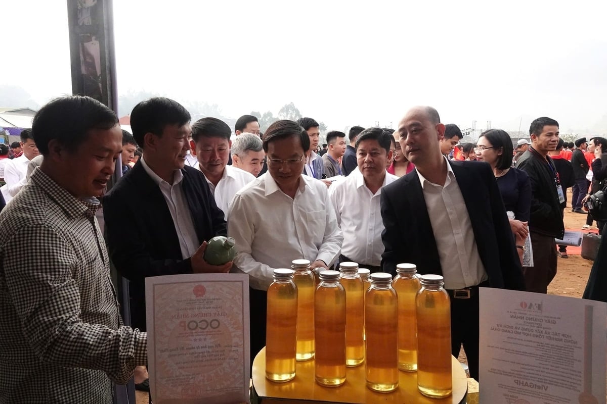 Продукция из меда Mu Cang Chai вызывает интерес у многих покупателей. Фото: Тхань Тиен.
