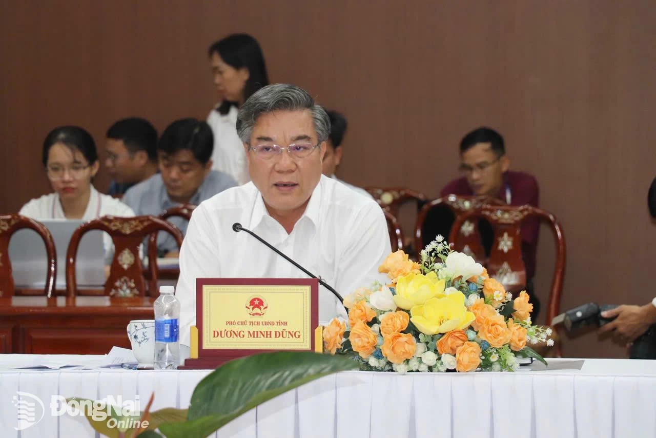 Phó Chủ tịch UBND tỉnh Dương Minh Dũng, Phó trưởng ban thường trực Ban chỉ đạo Phát triển khoa học, công nghệ, đổi mới sáng tạo, chuyển đổi số và đề án 06 phát biểu tại cuộc họp Ban chỉ đạo ngày 23-5. Ảnh: Hải Yến
