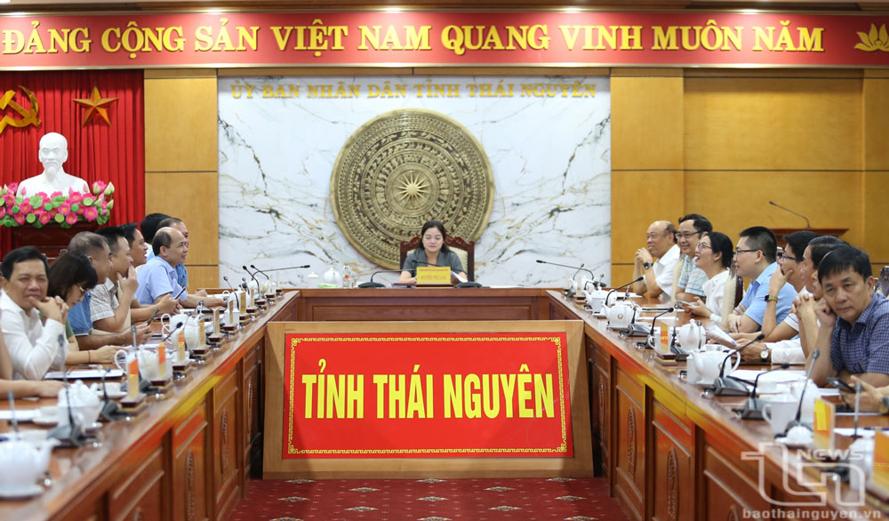 Stellvertretende Vorsitzende des Volkskomitees der Provinz, Nguyen Thi Loan, und Delegierte am Brückenpunkt Thai Nguyen.