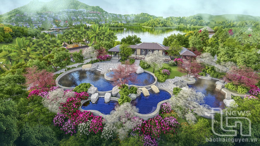 Phối cảnh Dự án khu nghỉ dưỡng quốc tế Flamingo Majestic Island Resort của Tập đoàn Flamingo đang triển khai tại hồ Núi Cốc.