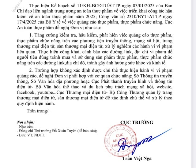 Kiểm tra toàn quốc chấn chỉnh vi phạm quảng cáo thực phẩm, thực phẩm chức năng - Ảnh 1.