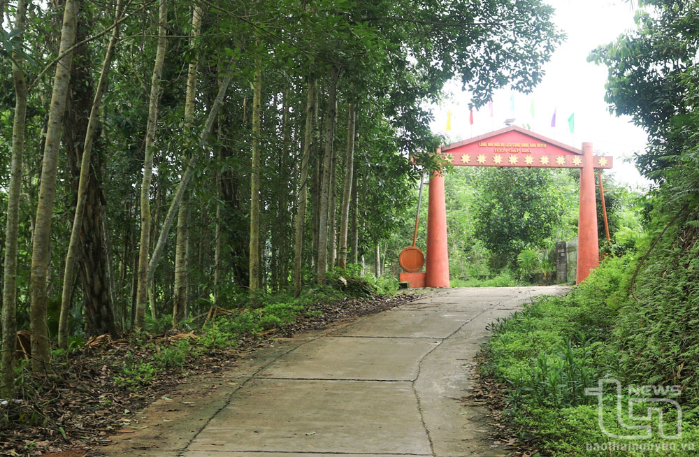 The entrance to Ban Quyen tourist village has two Tinh zithers.