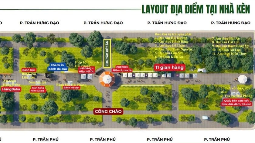 Sơ đồ các gian hàng ẩm thực được bố trí tại vườn hoa Nguyễn Du.