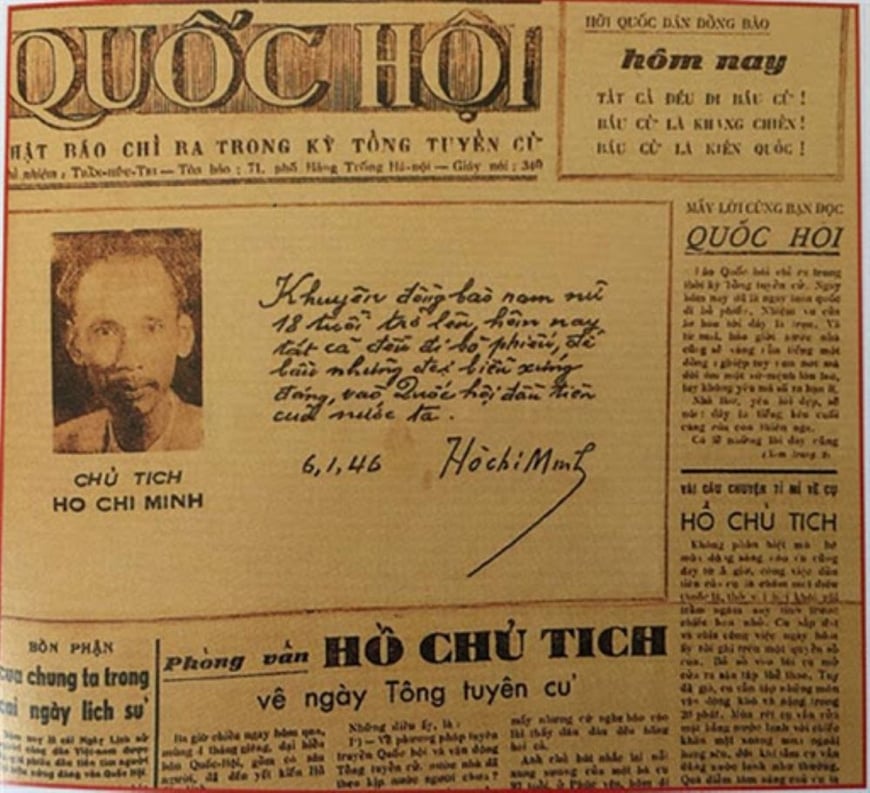 Số đặc biệt Báo Quốc hội ngày 6/1/1946 trân trọng giới thiệu Lời kêu gọi của Chủ tịch Hồ Chí Minh (Ảnh tư liệu)
