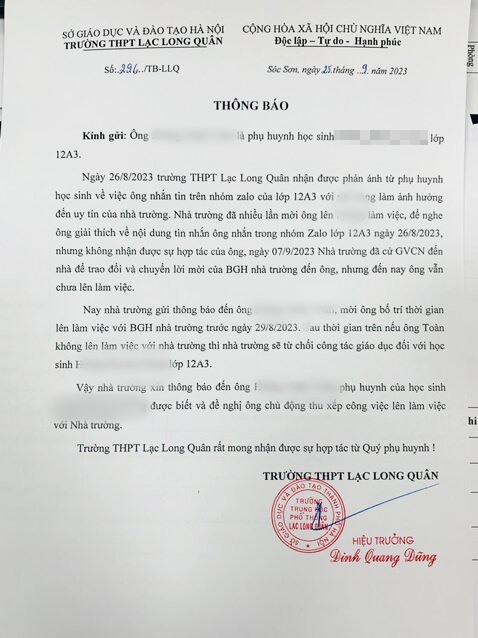 Nhà trường 'dọa' đuổi học sinh vì tin nhắn của phụ huynh làm ảnh hưởng uy tín - Ảnh 1.