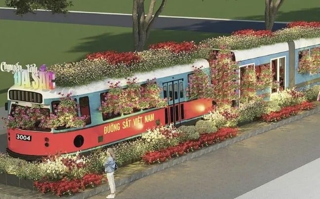 Mô hình chuyến tàu Bắc - Nam được trang trí bằng hoa lan Ảnh: BTC