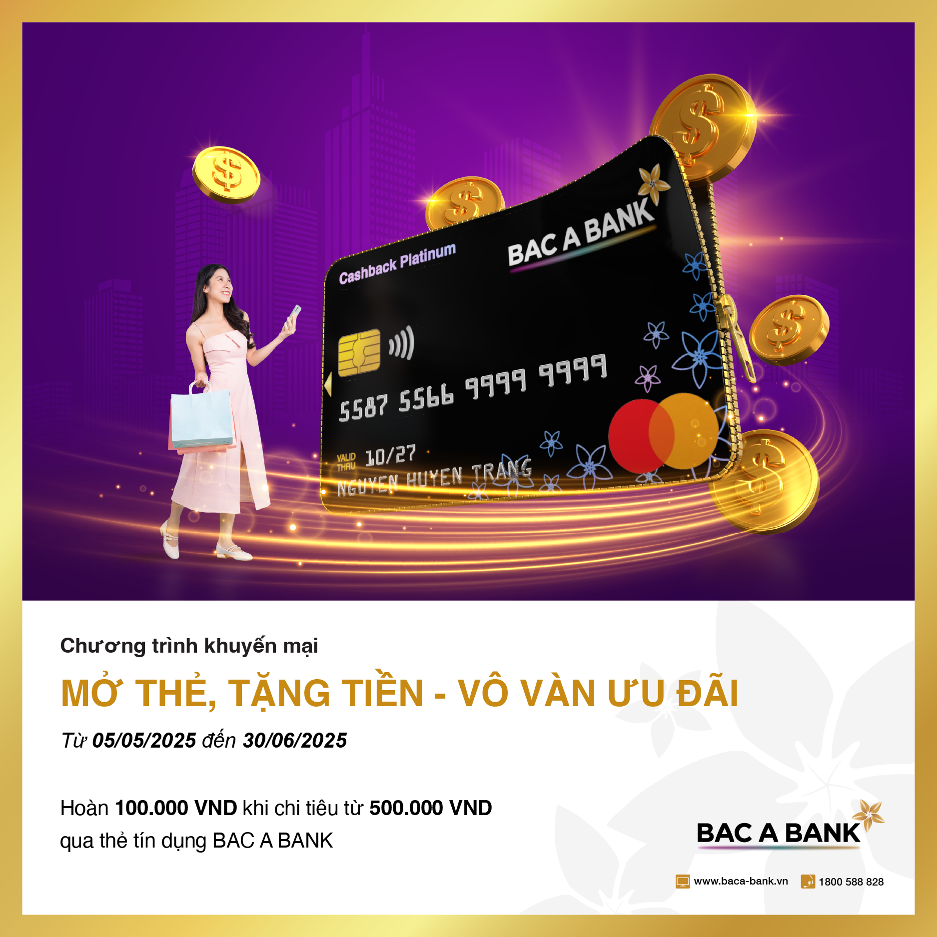 Mở thẻ tín dụng BAC A BANK là có quà  miễn phí thường niên hoàn tiền ngập ví