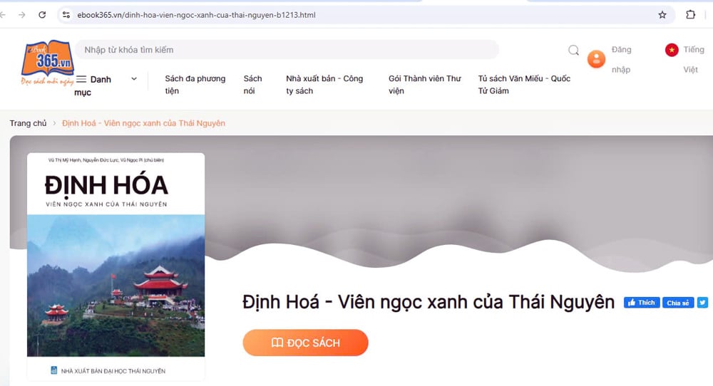Cuốn sách Định Hóa - Viên ngọc xanh của Thái Nguyên trên Nền tảng xuất bản sách điện tử quốc gia (Ebook365).