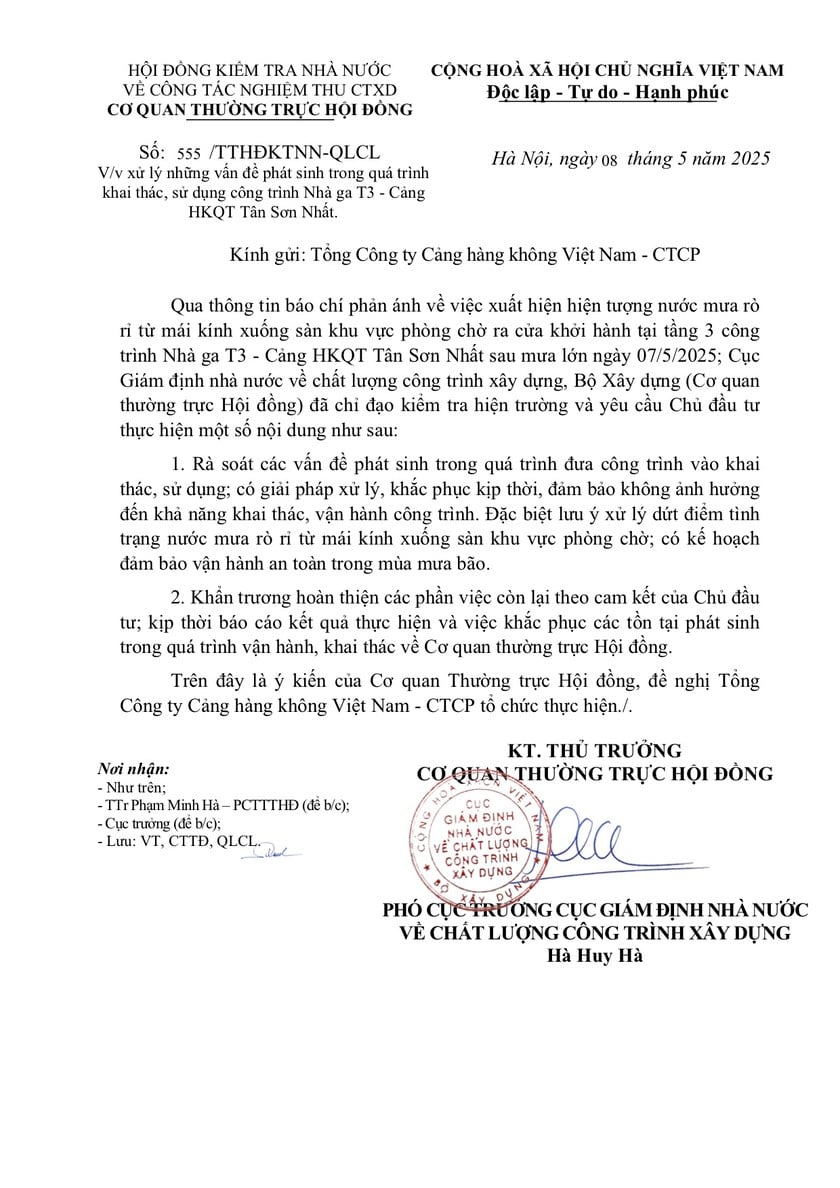 Cục Giám định nhà nước về chất lượng công trình xây dựng (Bộ Xây dựng) gửi văn bản yêu cầu ACV thông tin về sự việc trên.