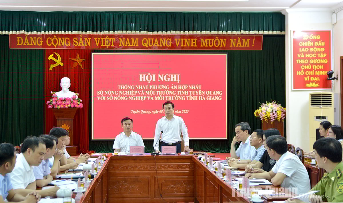 Lãnh đạo Sở Nông nghiệp và Môi trường Tuyên Quang báo cáo phương án hợp nhất 2 ngành Nông nghiệp và Môi tường Tuyên Quang và Hà Giang sau khi hợp nhất tỉnh.