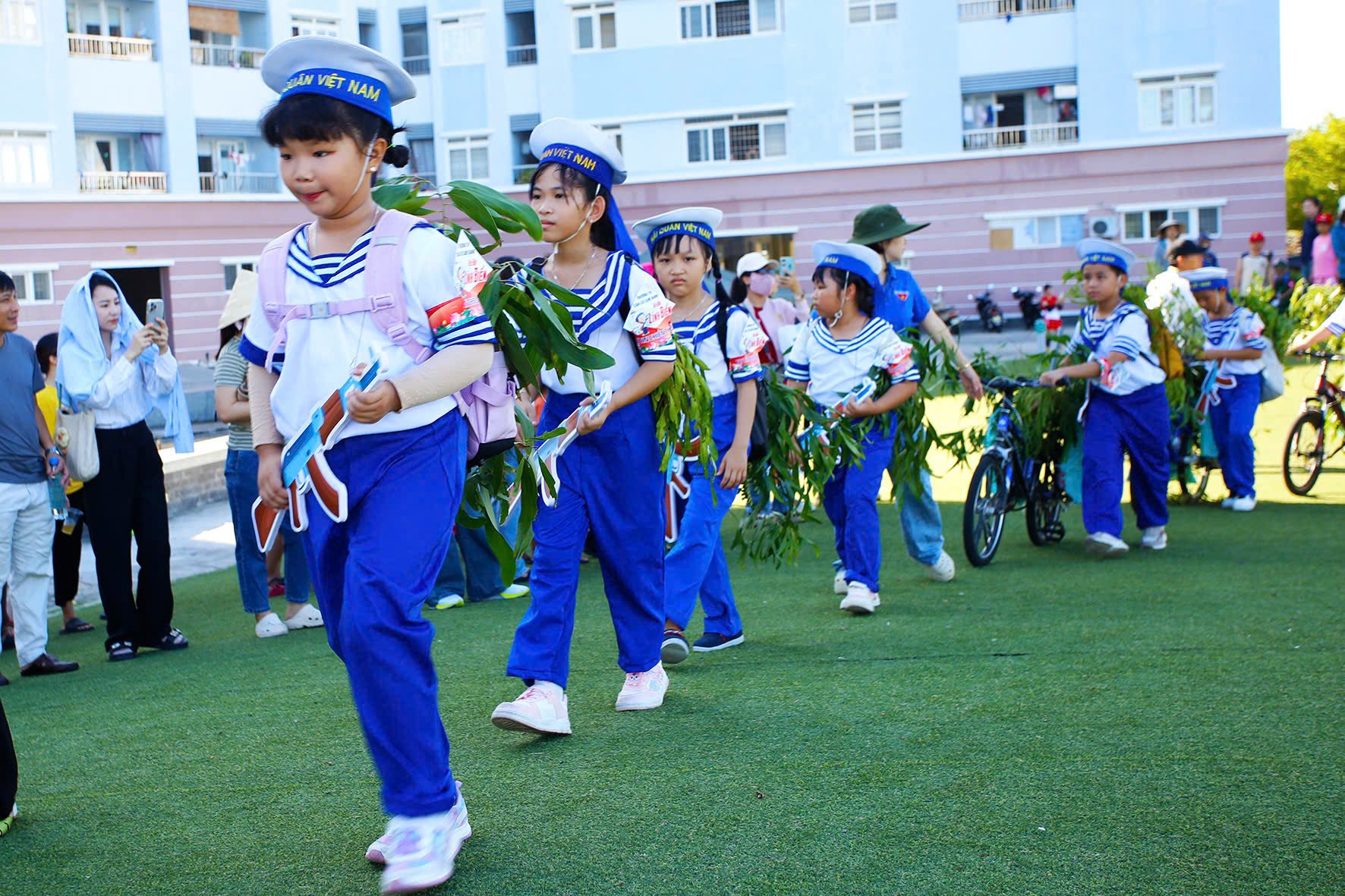 The young soldiers marched.
