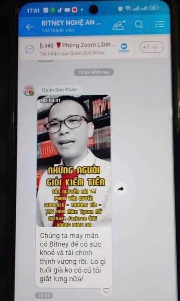 Trong một nhóm chát zalo của Bitney tại Nghệ An, nhiều người thường xuất hiện để thổi phùng công dụng của sản phẩm