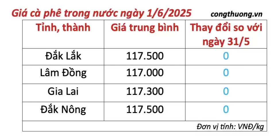 Dự báo giá cà phê ngày mai 2/6/2025, trong nước bình ổn