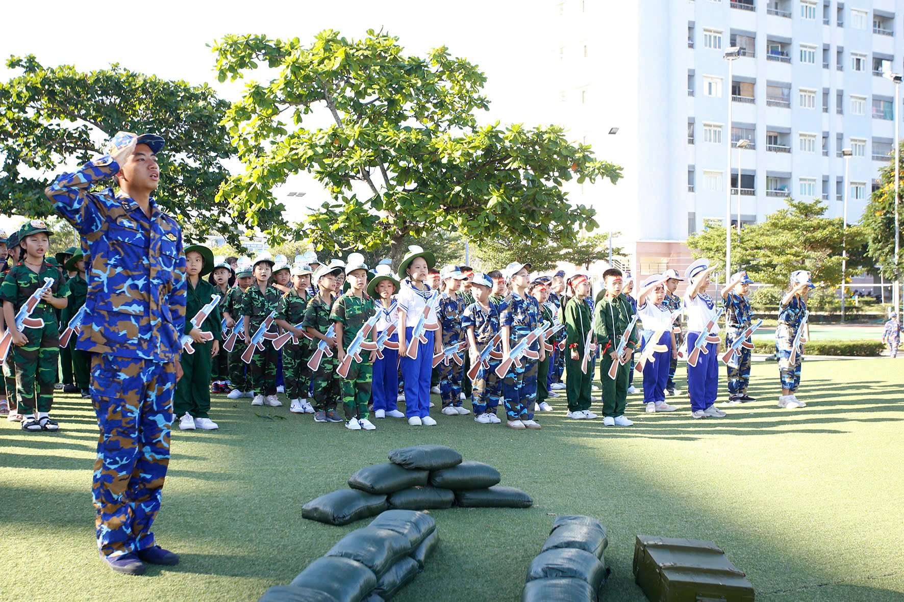 Students participate in simulated experiential activities in a military environment.