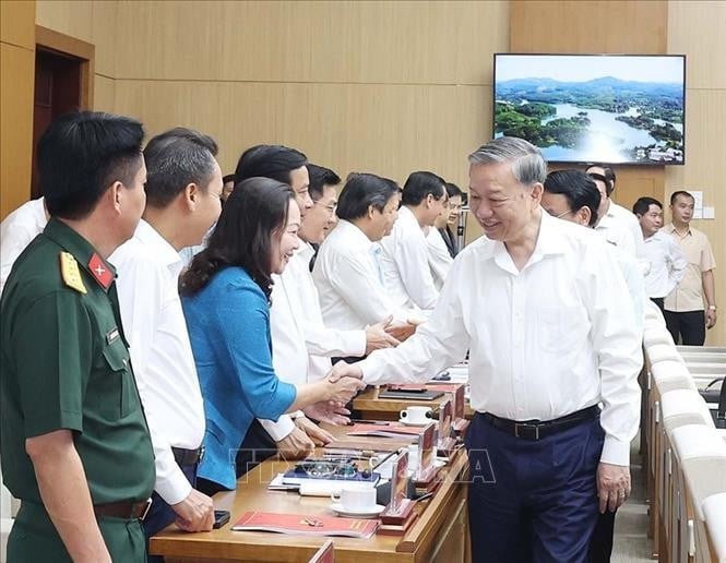 Tổng Bí thư Tô Lâm và các đại biểu. Ảnh: Thống Nhất/TTXVN