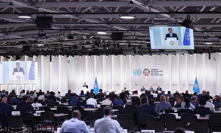 Premierminister Pham Minh Chinh spricht auf der Plenarsitzung des 3. Ozeangipfels der Vereinten Nationen (UNOC 3) – Foto: VGP/Nhat Bac